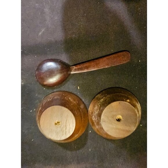 Vintage Wooden Bowls Set with Spoon Handcrafted Rustic Decor Kitchenware - Picture 4 of 5